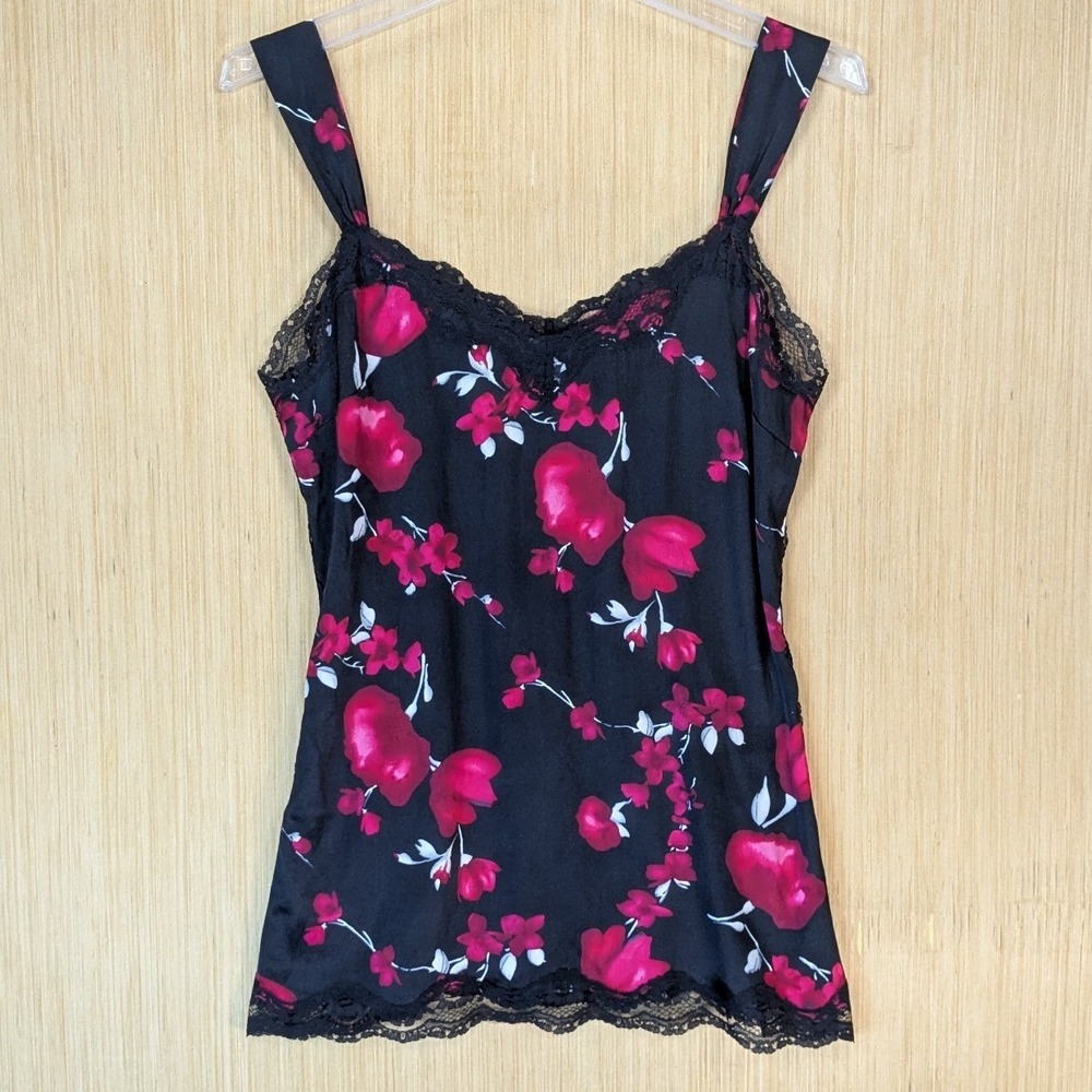 White House Black Market Womens Silk Floral Lace Cami Top Small Y2K Romantic